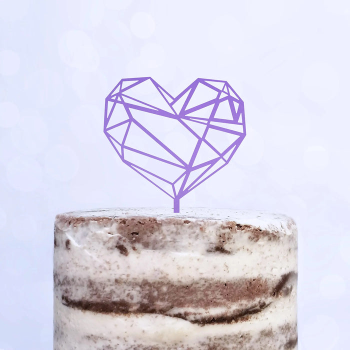 Cake Topper (Geometrisches Herz), Liebe, Love, Valentinstag, Hochzeit, Verlobung, Trauung, Acryl/Holz, Tortenstecker, Tortenfigur, Tortendeko, Hochzeitstorte, Tortenständer (Beere)