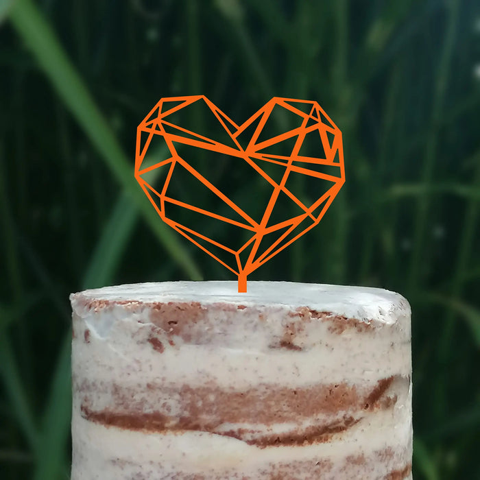 Cake Topper (Geometrisches Herz), Liebe, Love, Valentinstag, Hochzeit, Verlobung, Trauung, Acryl/Holz, Tortenstecker, Tortenfigur, Tortendeko, Hochzeitstorte, Tortenständer (Beere)
