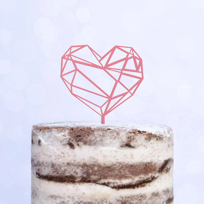 Cake Topper (Geometrisches Herz), Liebe, Love, Valentinstag, Hochzeit, Verlobung, Trauung, Acryl/Holz, Tortenstecker, Tortenfigur, Tortendeko, Hochzeitstorte, Tortenständer (Beere)