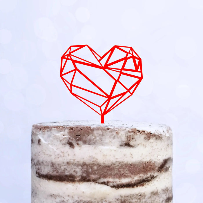 Cake Topper (Geometrisches Herz), Liebe, Love, Valentinstag, Hochzeit, Verlobung, Trauung, Acryl/Holz, Tortenstecker, Tortenfigur, Tortendeko, Hochzeitstorte, Tortenständer (Beere)