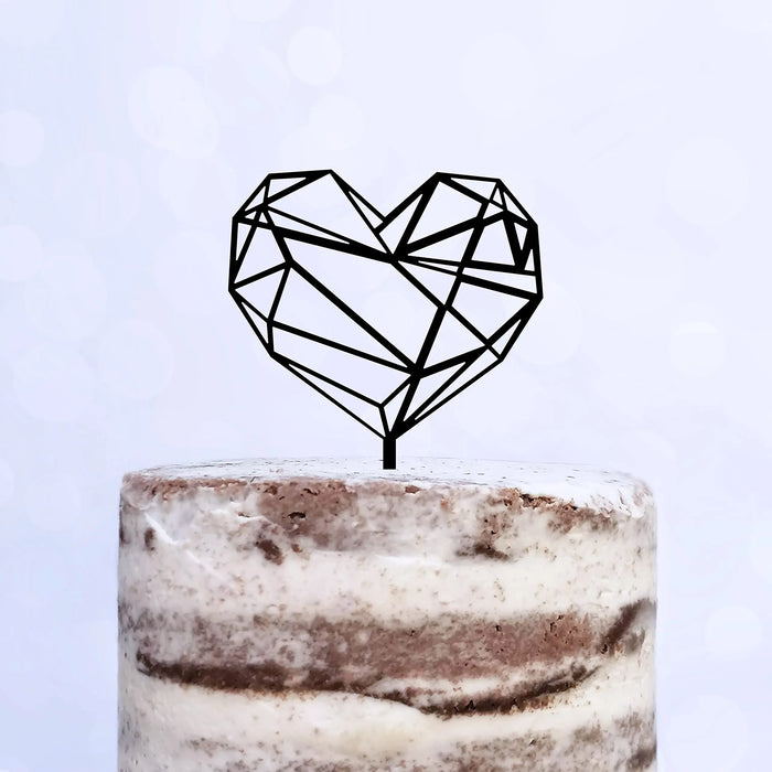 Cake Topper (Geometrisches Herz), Liebe, Love, Valentinstag, Hochzeit, Verlobung, Trauung, Acryl/Holz, Tortenstecker, Tortenfigur, Tortendeko, Hochzeitstorte, Tortenständer (Beere)