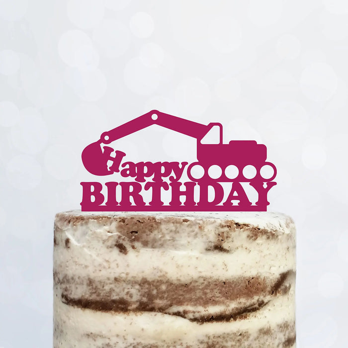 Cake Topper (Happy Birthday) Geburtstag Bagger Deko (Beere)