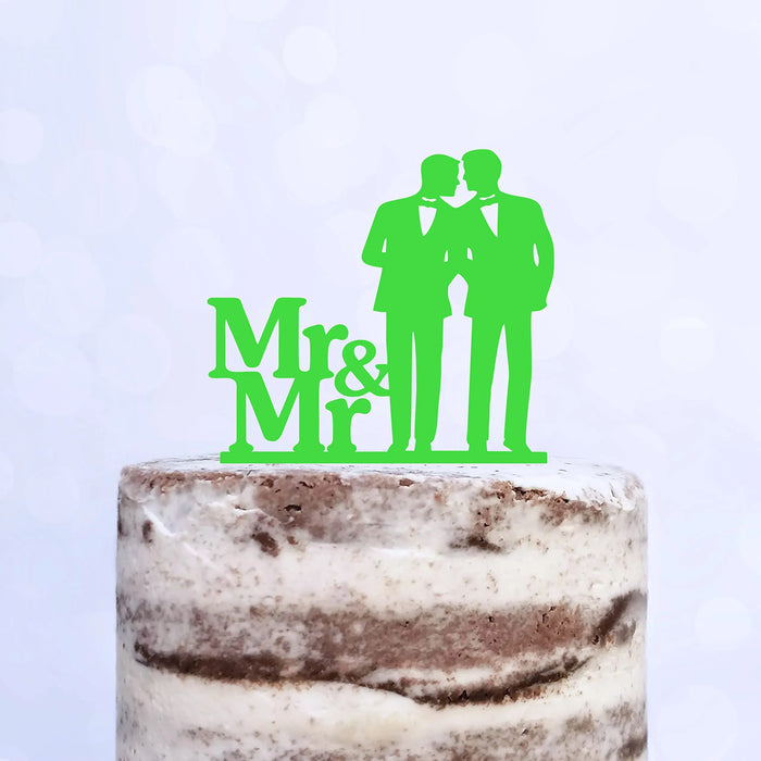 Cake Topper (Männerpaar), Mr & Mr, Hochzeit, Verlobung, Trauung, Acryl/Holz, Tortenstecker, Tortenfigur, Tortendeko, Hochzeitstorte, Mann und Mann, Herren, Gay, Schwul, Tortenständer (Beere)