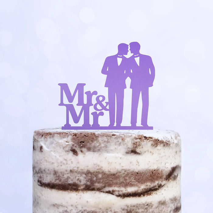 Cake Topper (Männerpaar), Mr & Mr, Hochzeit, Verlobung, Trauung, Acryl/Holz, Tortenstecker, Tortenfigur, Tortendeko, Hochzeitstorte, Mann und Mann, Herren, Gay, Schwul, Tortenständer (Beere)