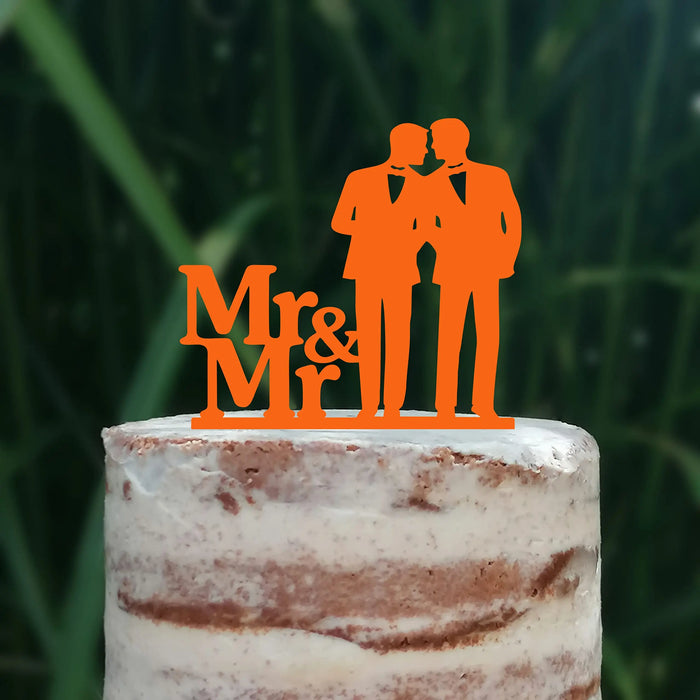 Cake Topper (Männerpaar), Mr & Mr, Hochzeit, Verlobung, Trauung, Acryl/Holz, Tortenstecker, Tortenfigur, Tortendeko, Hochzeitstorte, Mann und Mann, Herren, Gay, Schwul, Tortenständer (Beere)