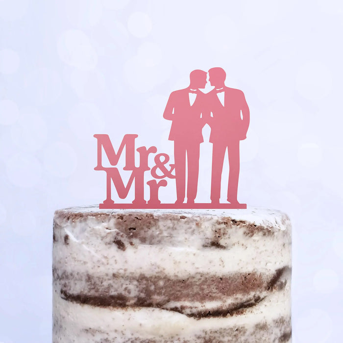 Cake Topper (Männerpaar), Mr & Mr, Hochzeit, Verlobung, Trauung, Acryl/Holz, Tortenstecker, Tortenfigur, Tortendeko, Hochzeitstorte, Mann und Mann, Herren, Gay, Schwul, Tortenständer (Beere)