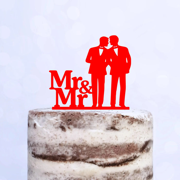 Cake Topper (Männerpaar), Mr & Mr, Hochzeit, Verlobung, Trauung, Acryl/Holz, Tortenstecker, Tortenfigur, Tortendeko, Hochzeitstorte, Mann und Mann, Herren, Gay, Schwul, Tortenständer (Beere)