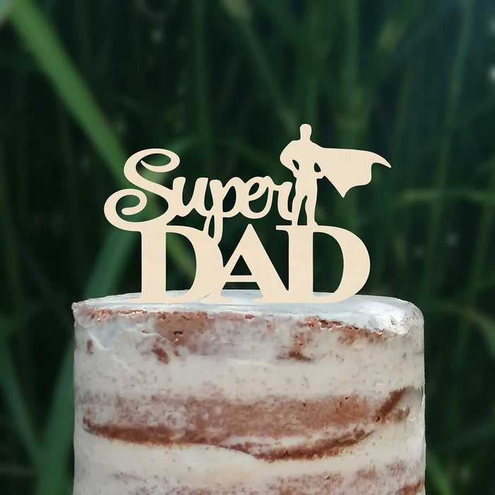 Cake Topper (Super DAD) Acryl/Holz, Tortenstecker, Tortenfigur, Tortendeko, Torte, Tortenständer, Geburtstag, Vatertag (Beere)