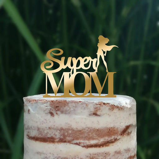 Cake Topper (Super MOM) Acryl/Holz, Tortenstecker, Tortenfigur, Tortendeko, Torte, Tortenständer, Geburtstag, Muttertag (Beere)