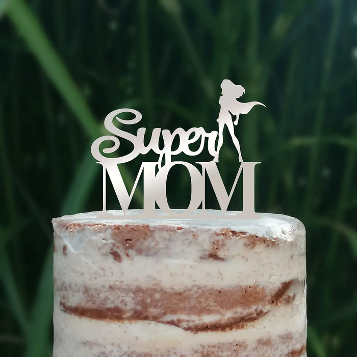 Cake Topper (Super MOM) Acryl/Holz, Tortenstecker, Tortenfigur, Tortendeko, Torte, Tortenständer, Geburtstag, Muttertag (Beere)