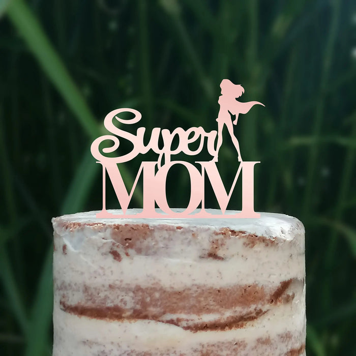 Cake Topper (Super MOM) Acryl/Holz, Tortenstecker, Tortenfigur, Tortendeko, Torte, Tortenständer, Geburtstag, Muttertag (Beere)