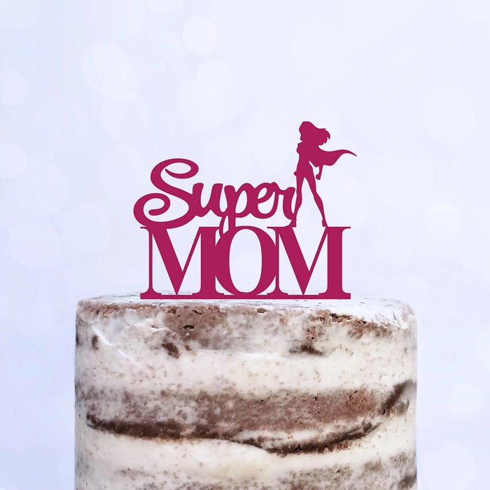 Cake Topper (Super MOM) Acryl/Holz, Tortenstecker, Tortenfigur, Tortendeko, Torte, Tortenständer, Geburtstag, Muttertag (Beere)