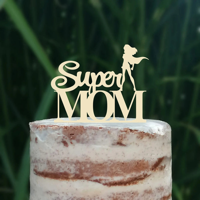 Cake Topper (Super MOM) Acryl/Holz, Tortenstecker, Tortenfigur, Tortendeko, Torte, Tortenständer, Geburtstag, Muttertag (Beere)