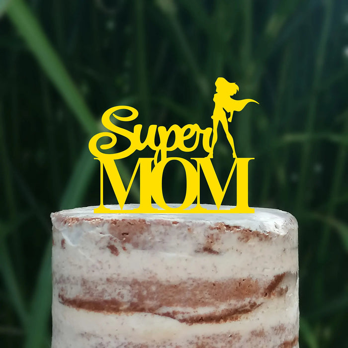 Cake Topper (Super MOM) Acryl/Holz, Tortenstecker, Tortenfigur, Tortendeko, Torte, Tortenständer, Geburtstag, Muttertag (Beere)
