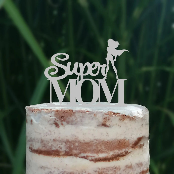 Cake Topper (Super MOM) Acryl/Holz, Tortenstecker, Tortenfigur, Tortendeko, Torte, Tortenständer, Geburtstag, Muttertag (Beere)