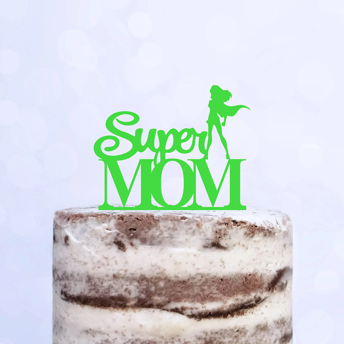 Cake Topper (Super MOM) Acryl/Holz, Tortenstecker, Tortenfigur, Tortendeko, Torte, Tortenständer, Geburtstag, Muttertag (Beere)