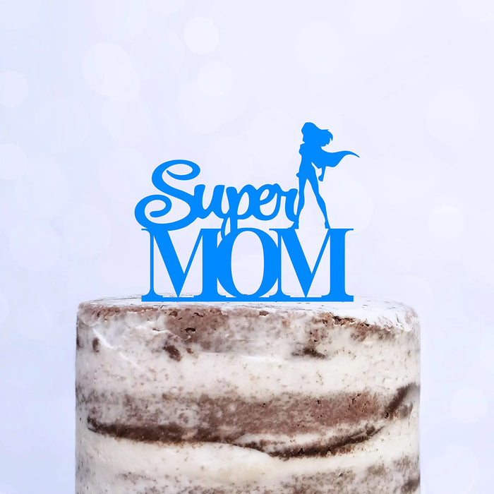 Cake Topper (Super MOM) Acryl/Holz, Tortenstecker, Tortenfigur, Tortendeko, Torte, Tortenständer, Geburtstag, Muttertag (Beere)