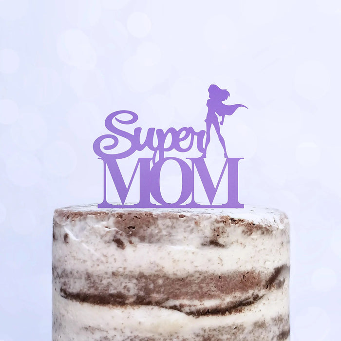 Cake Topper (Super MOM) Acryl/Holz, Tortenstecker, Tortenfigur, Tortendeko, Torte, Tortenständer, Geburtstag, Muttertag (Beere)