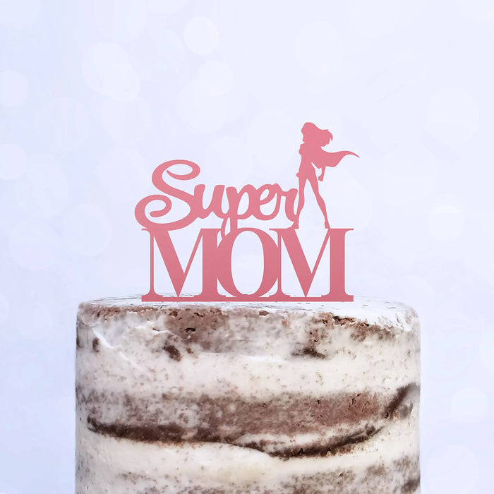 Cake Topper (Super MOM) Acryl/Holz, Tortenstecker, Tortenfigur, Tortendeko, Torte, Tortenständer, Geburtstag, Muttertag (Beere)
