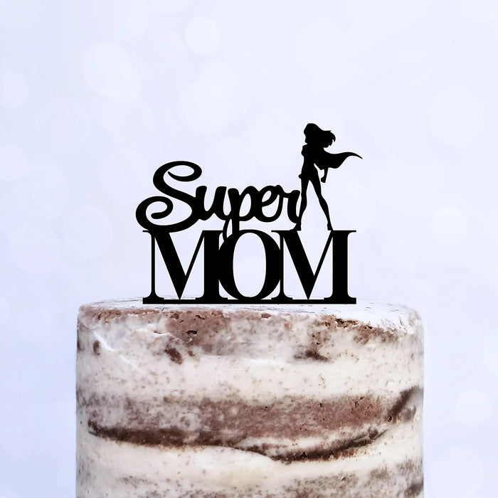 Cake Topper (Super MOM) Acryl/Holz, Tortenstecker, Tortenfigur, Tortendeko, Torte, Tortenständer, Geburtstag, Muttertag (Beere)
