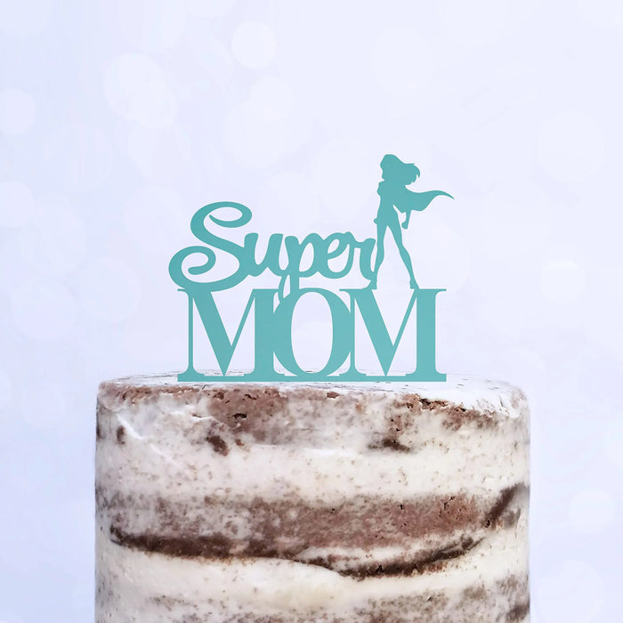 Cake Topper (Super MOM) Acryl/Holz, Tortenstecker, Tortenfigur, Tortendeko, Torte, Tortenständer, Geburtstag, Muttertag (Beere)