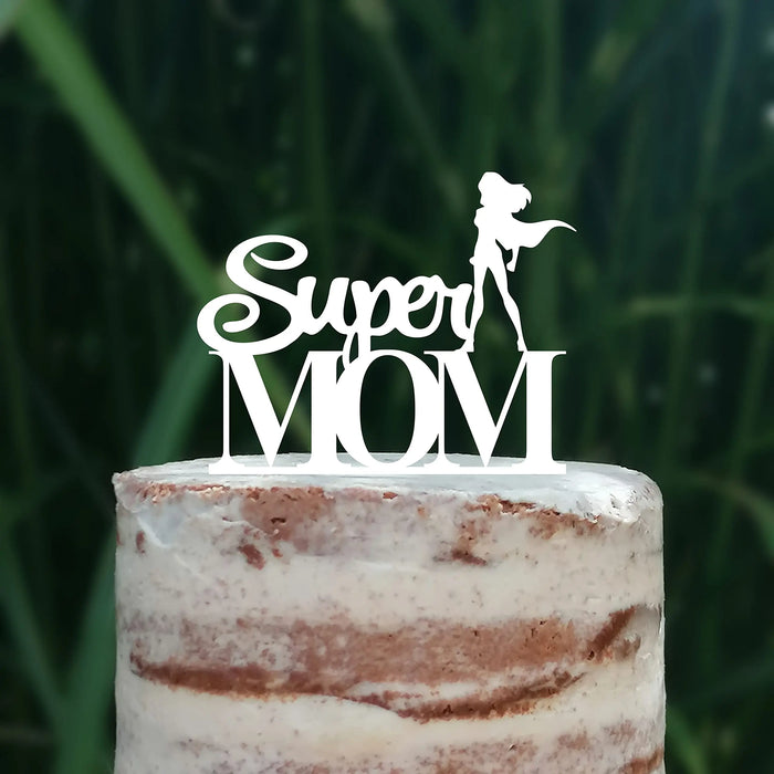 Cake Topper (Super MOM) Acryl/Holz, Tortenstecker, Tortenfigur, Tortendeko, Torte, Tortenständer, Geburtstag, Muttertag (Beere)