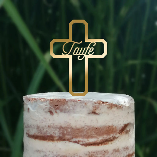 Cake Topper (Taufe) Kreuz, Acryl/Holz, Tortenstecker, Tortenfigur, Tortendeko, Torte, Kuchen, Tortenständer (Beere)
