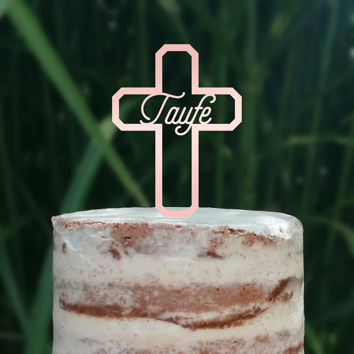Cake Topper (Taufe) Kreuz, Acryl/Holz, Tortenstecker, Tortenfigur, Tortendeko, Torte, Kuchen, Tortenständer (Beere)