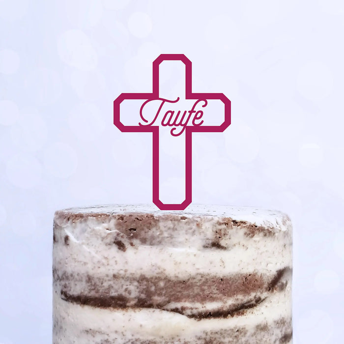 Cake Topper (Taufe) Kreuz, Acryl/Holz, Tortenstecker, Tortenfigur, Tortendeko, Torte, Kuchen, Tortenständer (Beere)
