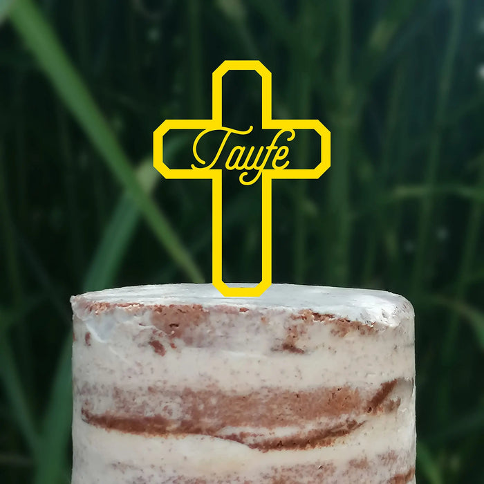 Cake Topper (Taufe) Kreuz, Acryl/Holz, Tortenstecker, Tortenfigur, Tortendeko, Torte, Kuchen, Tortenständer (Beere)