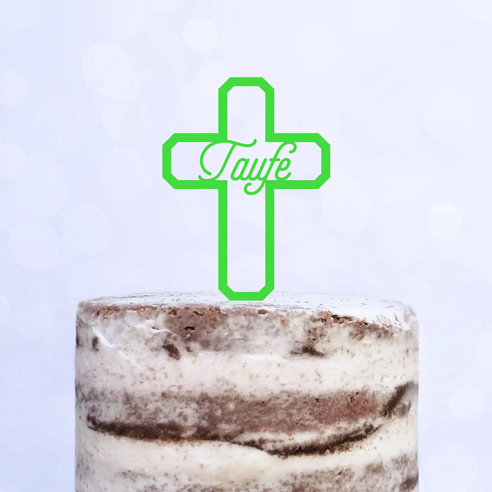 Cake Topper (Taufe) Kreuz, Acryl/Holz, Tortenstecker, Tortenfigur, Tortendeko, Torte, Kuchen, Tortenständer (Beere)