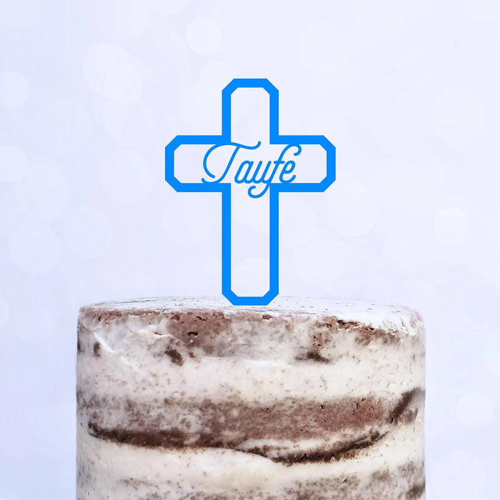 Cake Topper (Taufe) Kreuz, Acryl/Holz, Tortenstecker, Tortenfigur, Tortendeko, Torte, Kuchen, Tortenständer (Beere)