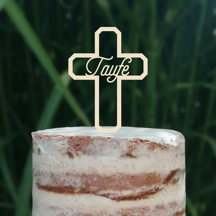 Cake Topper (Taufe) Kreuz, Acryl/Holz, Tortenstecker, Tortenfigur, Tortendeko, Torte, Kuchen, Tortenständer (Beere)