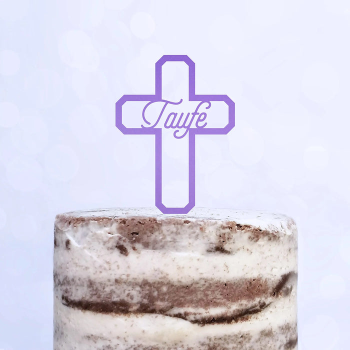 Cake Topper (Taufe) Kreuz, Acryl/Holz, Tortenstecker, Tortenfigur, Tortendeko, Torte, Kuchen, Tortenständer (Beere)