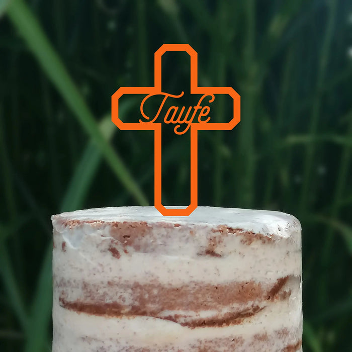 Cake Topper (Taufe) Kreuz, Acryl/Holz, Tortenstecker, Tortenfigur, Tortendeko, Torte, Kuchen, Tortenständer (Beere)