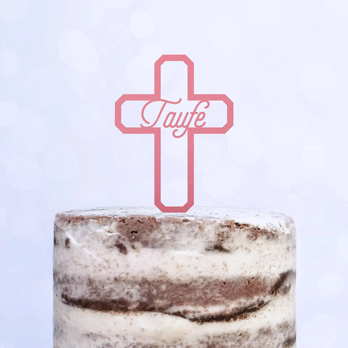 Cake Topper (Taufe) Kreuz, Acryl/Holz, Tortenstecker, Tortenfigur, Tortendeko, Torte, Kuchen, Tortenständer (Beere)