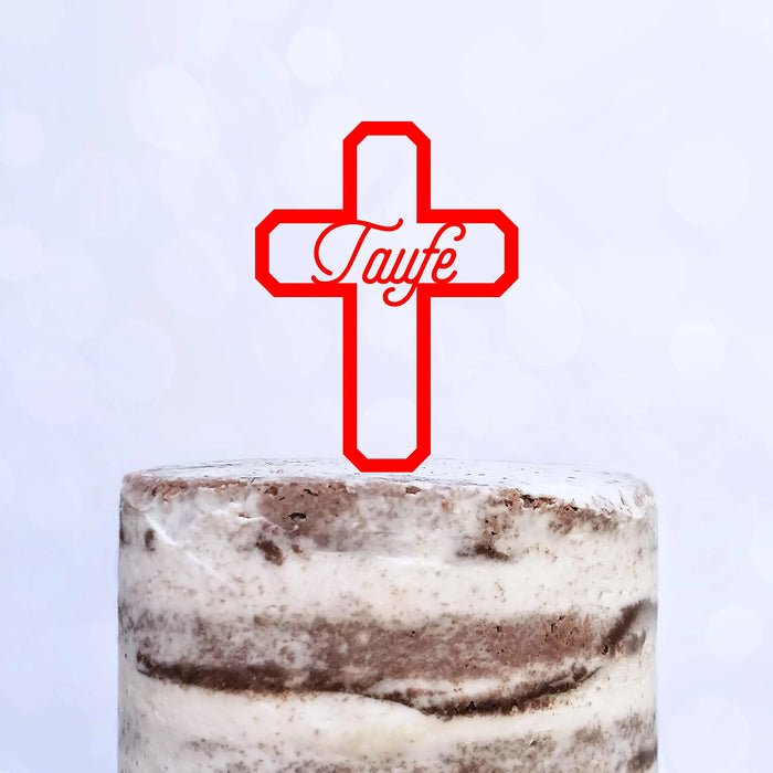 Cake Topper (Taufe) Kreuz, Acryl/Holz, Tortenstecker, Tortenfigur, Tortendeko, Torte, Kuchen, Tortenständer (Beere)