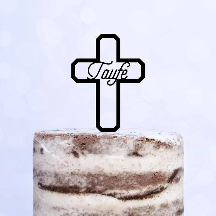 Cake Topper (Taufe) Kreuz, Acryl/Holz, Tortenstecker, Tortenfigur, Tortendeko, Torte, Kuchen, Tortenständer (Beere)