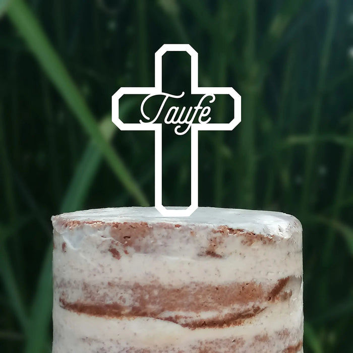 Cake Topper (Taufe) Kreuz, Acryl/Holz, Tortenstecker, Tortenfigur, Tortendeko, Torte, Kuchen, Tortenständer (Beere)