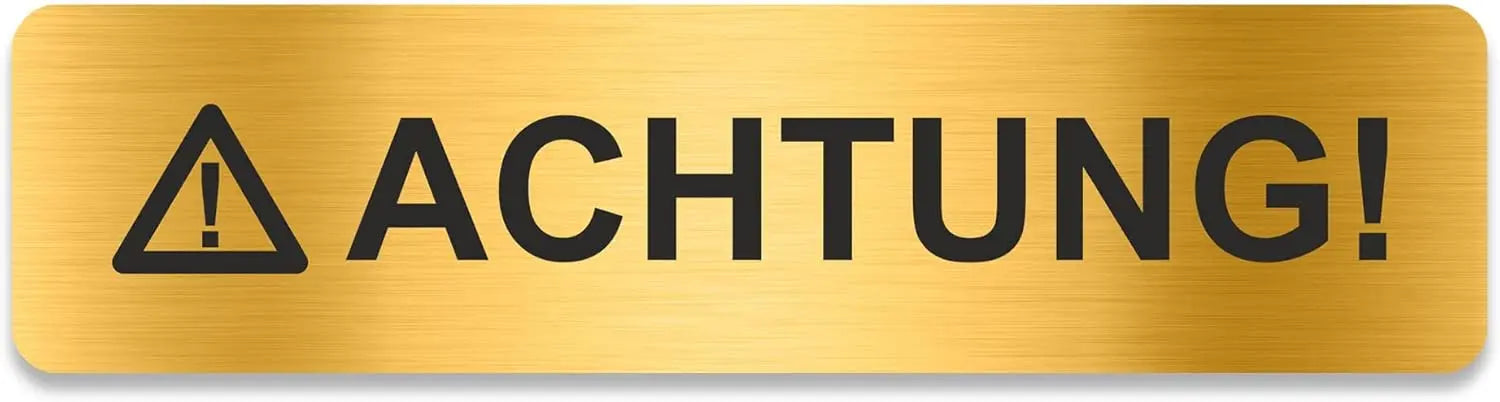 Blacked LaserTEC Leitsysteme - Acryl Schild - Eckig 4 x 16 cm - Selbstklebend - Gold gebürstet - Metall-Optik - UV beständig - Für Innen und Außen (Achtung)